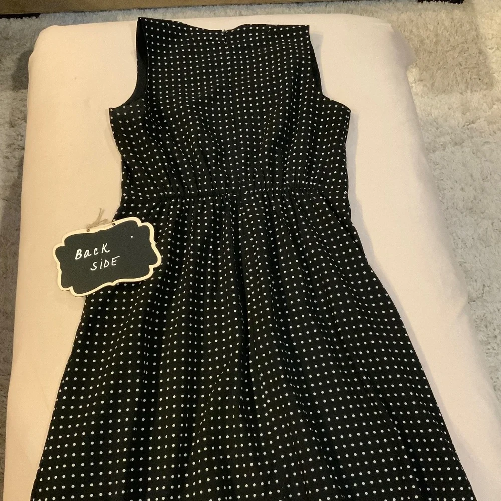 J Crew Black White 6 Sleeveless Polka Dot MIDI Dress Timeless Classic Wedding